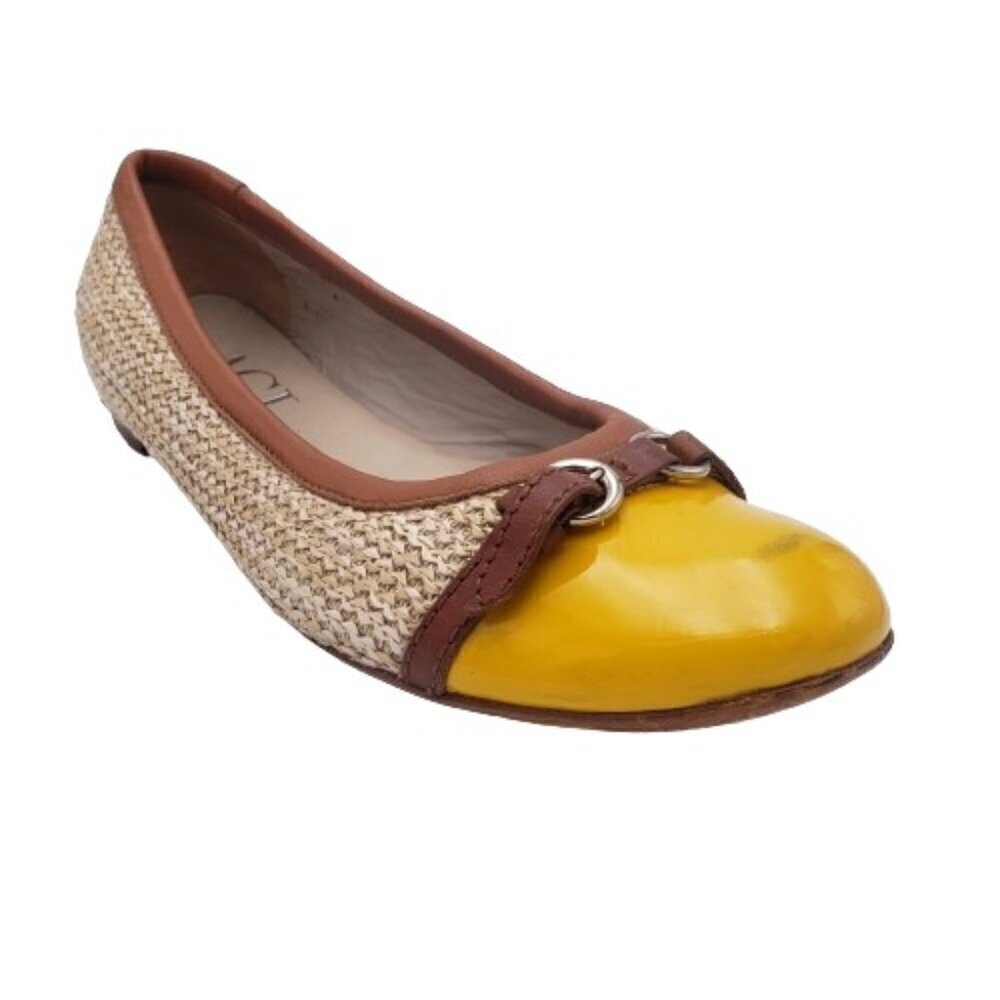 AGL Luxurious Italian-made Leather Yellow Cap Toe Ballet Flats Size 42